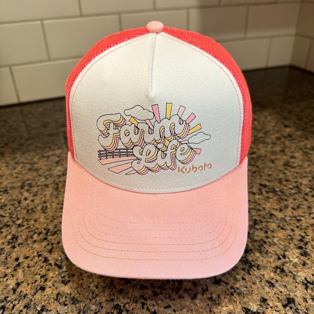 Kubota Farm Life Trucker Hat Quake City Caps Snapback Pink Coral White OSFM